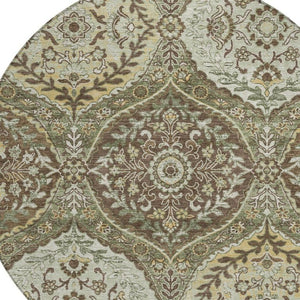 8 Ft Round Ogee Polyester Area Rug Washable Stain Resistant for Indoor Outdoor
