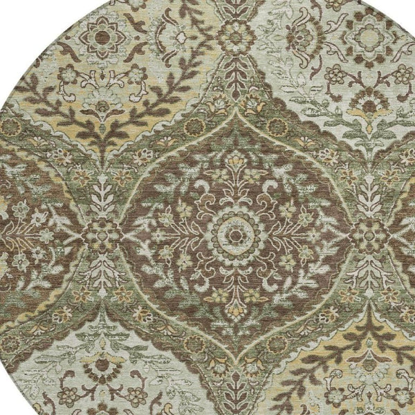 8 Ft Round Ogee Polyester Area Rug Washable Stain Resistant for Indoor Outdoor