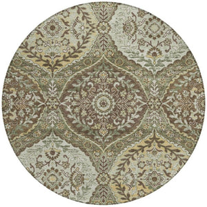8 Ft Round Ogee Polyester Area Rug Washable Stain Resistant for Indoor Outdoor