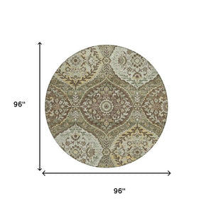8 Ft Round Ogee Polyester Area Rug Washable Stain Resistant for Indoor Outdoor