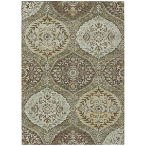 HomeRoots 8x10 Olive Green Blue Ogee Polyester Area Rug Washable for Patio or Living Room 737023