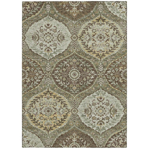 8x10 Olive Green Blue Ogee Polyester Area Rug Washable for Patio or Living Room
