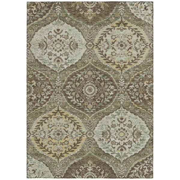 8x10 Olive Green Blue Ogee Polyester Area Rug Washable for Patio or Living Room