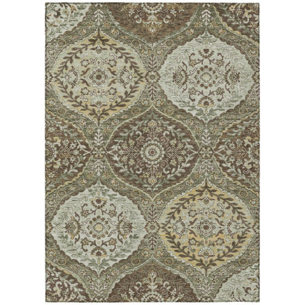 HomeRoots 9 X 12 Olive Geometric Ogee Polyester Area Rug Washable Stain Resistant Indoors Out 737024