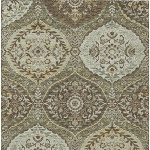 9 X 12 Olive Geometric Ogee Polyester Area Rug Washable Stain Resistant Indoors Out