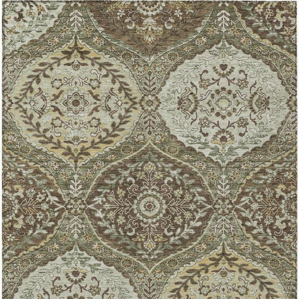 9 X 12 Olive Geometric Ogee Polyester Area Rug Washable Stain Resistant Indoors Out