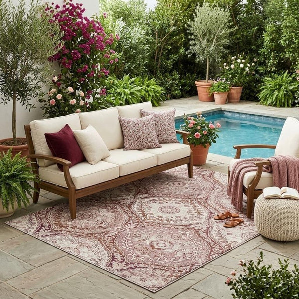 5x8 Washable Polyester Ogee Area Rug for Indoor Outdoor Patio Porch and Living Spaces