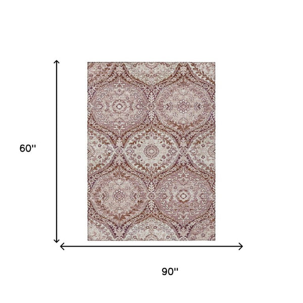 5x8 Washable Polyester Ogee Area Rug for Indoor Outdoor Patio Porch and Living Spaces