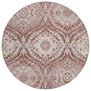 HomeRoots 8 Ft Round Ogee Polyester Area Rug with Stain Resistant Washable Design for Patio 737028
