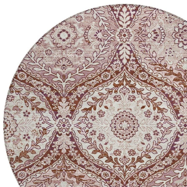 8 Ft Round Ogee Polyester Area Rug with Stain Resistant Washable Design for Patio