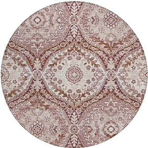 8 Ft Round Ogee Polyester Area Rug with Stain Resistant Washable Design for Patio