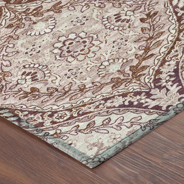 8 Ft Round Ogee Polyester Area Rug with Stain Resistant Washable Design for Patio