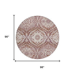 8 Ft Round Ogee Polyester Area Rug with Stain Resistant Washable Design for Patio