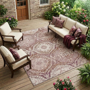8 X 10 Ogee Washable Polyester Area Rug for Indoor Outdoor Patio Porch Use