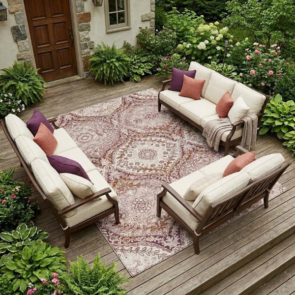 10 X 14 Ogee Polyester Area Rug Washable Indoor Outdoor for Patio and Living Room