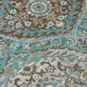 5x8 Teal Purple Ogee Polyester Area Rug Washable Stain Resistant Indoor Outdoor