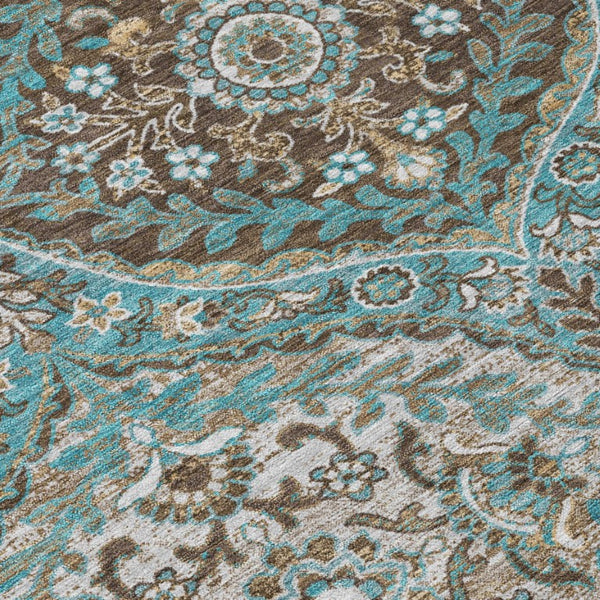 5x8 Teal Purple Ogee Polyester Area Rug Washable Stain Resistant Indoor Outdoor