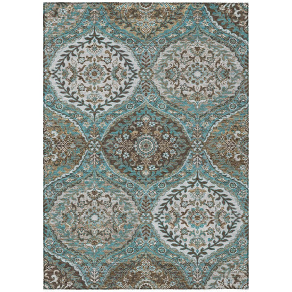 HomeRoots 8 X 10 Teal Purple Ogee Polyester Area Rug Washable Stain Resistant Indoor Outdoor 737035