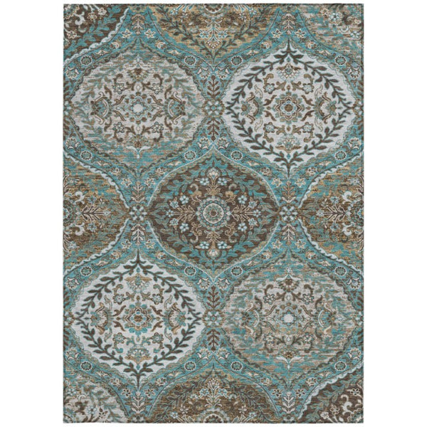 8 X 10 Teal Purple Ogee Polyester Area Rug Washable Stain Resistant Indoor Outdoor