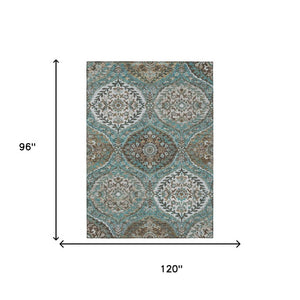 8 X 10 Teal Purple Ogee Polyester Area Rug Washable Stain Resistant Indoor Outdoor