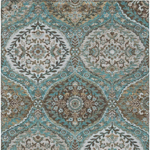 9 X 12 Teal Purple Ogee Polyester Area Rug Stain Resistant for Indoor Outdoor Use