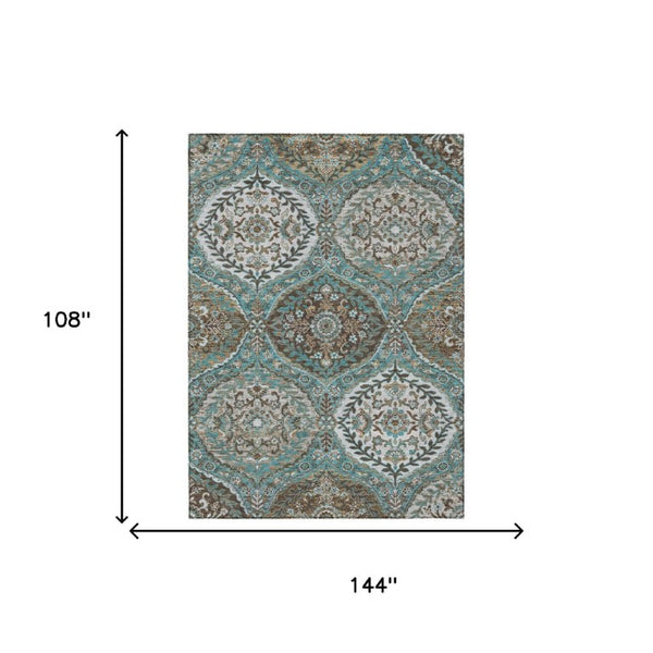 9 X 12 Teal Purple Ogee Polyester Area Rug Stain Resistant for Indoor Outdoor Use