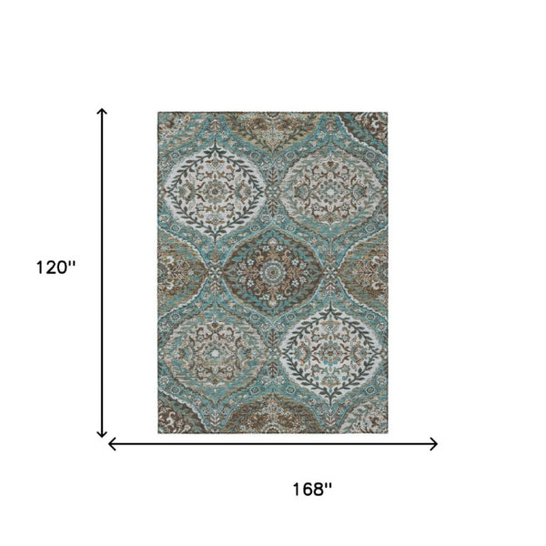 10 X 14 Ogee Teal Purple Washable Polyester Rug for Patio Porch or Living Room