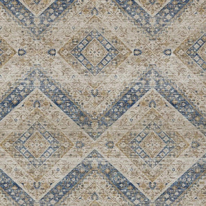 5 X 8 Beige Teal Tribal Polyester Area Rug Stain Resistant for Patio or Living Room