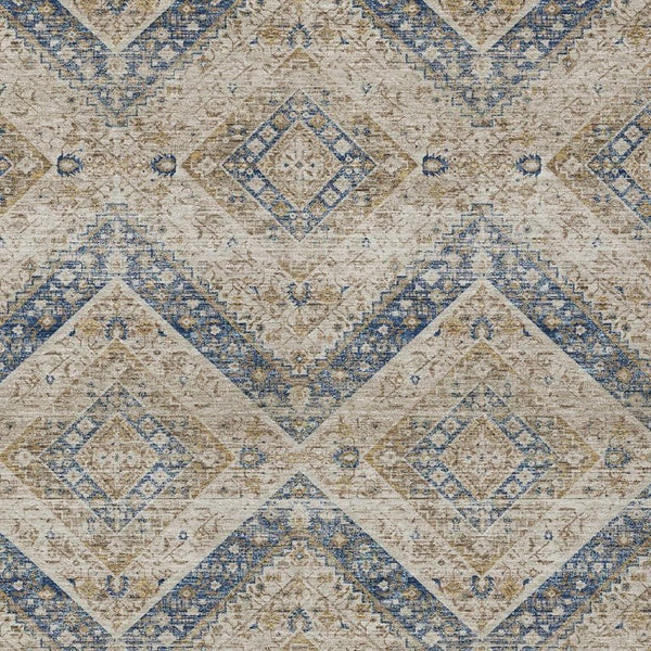 5 X 8 Beige Teal Tribal Polyester Area Rug Stain Resistant for Patio or Living Room