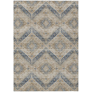 HomeRoots 8x10 Beige Teal Tribal Polyester Area Rug Stain Resistant for Indoor Outdoor Use 737041