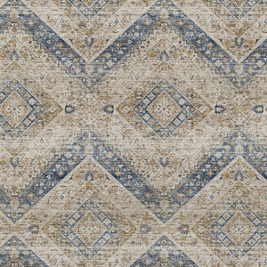 8x10 Beige Teal Tribal Polyester Area Rug Stain Resistant for Indoor Outdoor Use