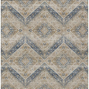8x10 Beige Teal Tribal Polyester Area Rug Stain Resistant for Indoor Outdoor Use