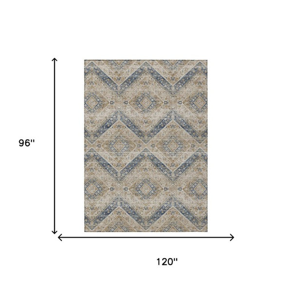 8x10 Beige Teal Tribal Polyester Area Rug Stain Resistant for Indoor Outdoor Use