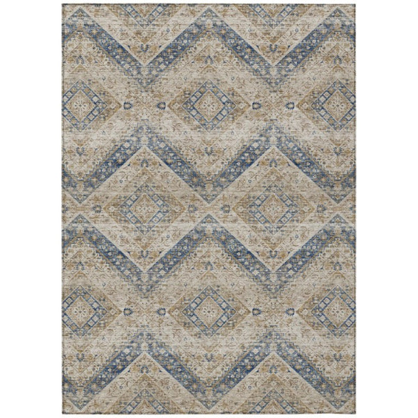HomeRoots 9 X 12 Tribal Beige Teal Polyester Indoor Outdoor Rug Stain Resistant Washable 737042
