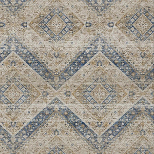 9 X 12 Tribal Beige Teal Polyester Indoor Outdoor Rug Stain Resistant Washable
