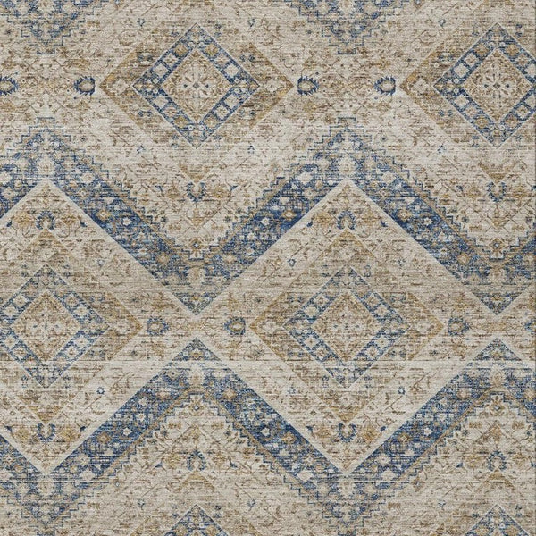 9 X 12 Tribal Beige Teal Polyester Indoor Outdoor Rug Stain Resistant Washable