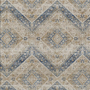 10 X 14 Tribal Beige Teal Polyester Indoor Outdoor Rug Stain Resistant Washable