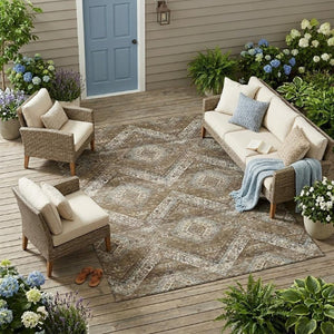 10 Ft X 14 Ft Tribal Polyester Area Rug Stain Resistant for Indoor Outdoor Use