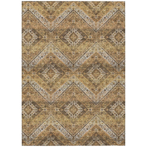 HomeRoots 5x8 Copper Khaki Tribal Polyester Area Rug Washable Stain Resistant Indoor Outdoor 737051