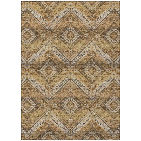 HomeRoots 5x8 Copper Khaki Tribal Polyester Area Rug Washable Stain Resistant Indoor Outdoor 737051