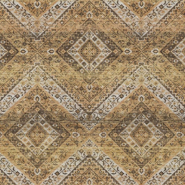 5x8 Copper Khaki Tribal Polyester Area Rug Washable Stain Resistant Indoor Outdoor