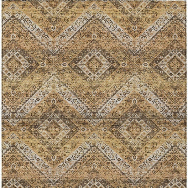 5x8 Copper Khaki Tribal Polyester Area Rug Washable Stain Resistant Indoor Outdoor