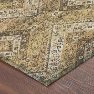9 X 12 Copper Khaki Tribal Polyester Area Rug Stain Resistant for Patio or Living Room