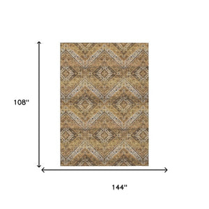 9 X 12 Copper Khaki Tribal Polyester Area Rug Stain Resistant for Patio or Living Room