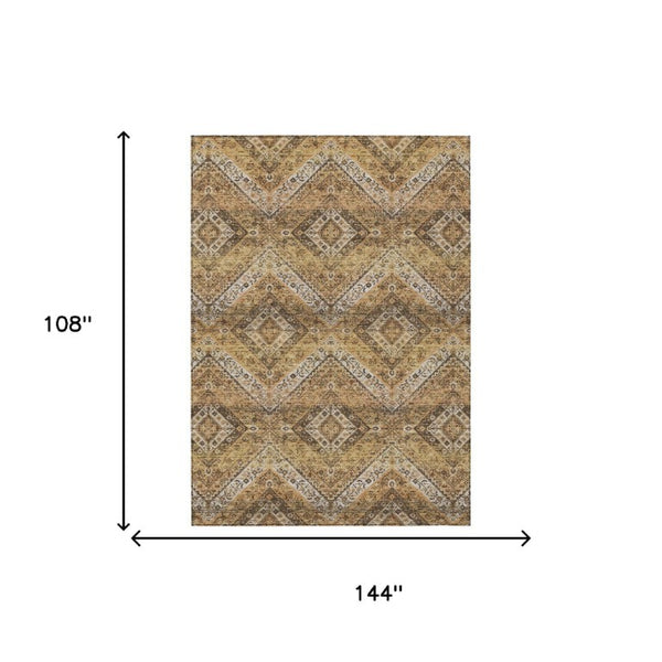 9 X 12 Copper Khaki Tribal Polyester Area Rug Stain Resistant for Patio or Living Room