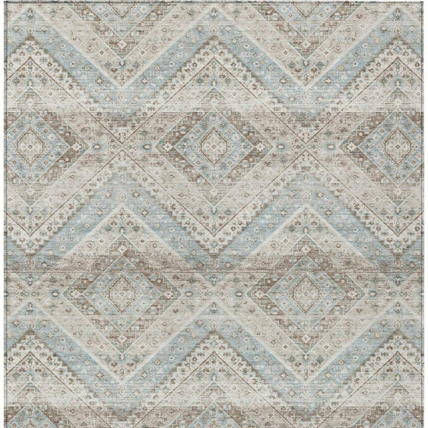 5x8 Ivory Beige Tribal Polyester Area Rug Washable Stain Resistant Indoor Outdoor