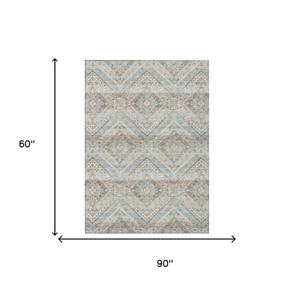 5x8 Ivory Beige Tribal Polyester Area Rug Washable Stain Resistant Indoor Outdoor