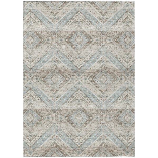 HomeRoots 8 X 10 Ivory Beige Tribal Polyester Area Rug Stain Resistant for Indoor Outdoor Use 737065