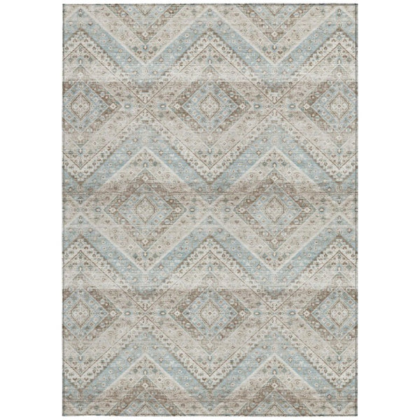 8 X 10 Ivory Beige Tribal Polyester Area Rug Stain Resistant for Indoor Outdoor Use