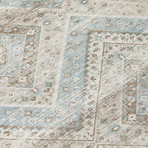 8 X 10 Ivory Beige Tribal Polyester Area Rug Stain Resistant for Indoor Outdoor Use